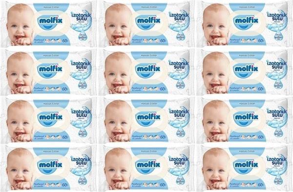 Molfix Islak Havlu Mendil İzotonik Hassas Ciltler 12 Li Set 60 Yaprak Plastik Kapaklı - Image 1