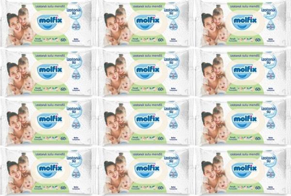 Molfix Izotonik Sulu Islak Mendil Ferah Temizlik 60 Lı 12 Adet - Image 1