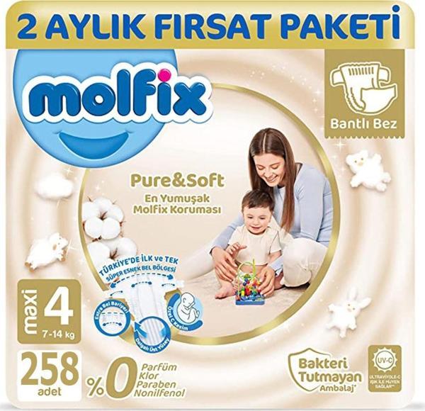 Molfix Pure&soft 4 Beden 7-14  kg 258 Adet Ultra Avantaj Bebek Bezi - Image 1