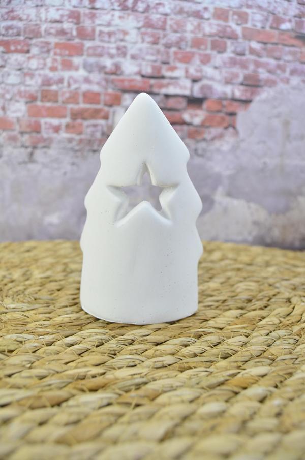 Çam Ağacı Şeklinde Dekoratif Tealight Mumluk Tek Yıldızlı Yıldızlı Taş Tozu Beton Seramik Görünümlü - Image 1