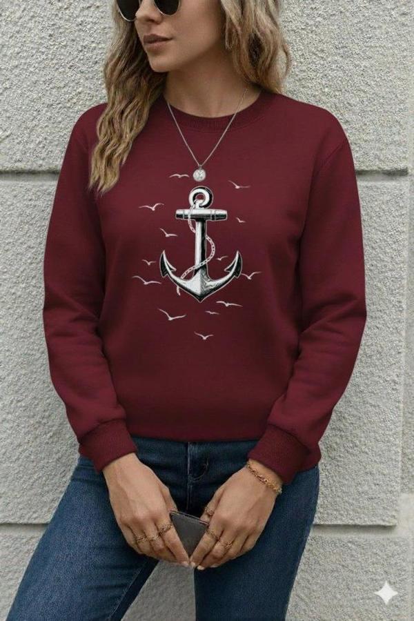 MDB Kadın Uzun Kollu Bisiklet Yaka Desenli Viskon Iki Iplik Bluz - Image 1