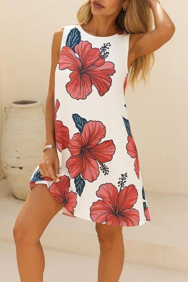 MDB Kadın Sıfır Kol Sırttan Bağlamalı Fırfırlı çiçek Desenli Süprem Elbise - Image 1