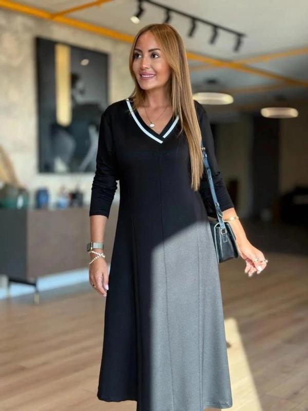 MDB Kadın Uzun Kollu V Yakalı Midi Modal Elbise - Image 1