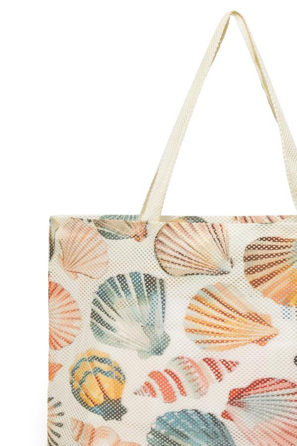 Deniz Kabukları Desenli File Plaj Çantası - Image 1