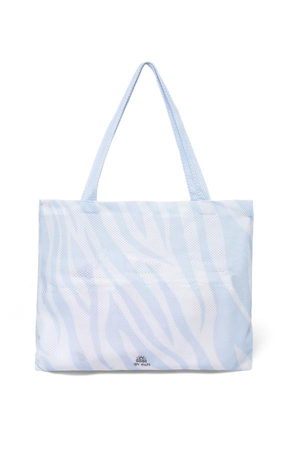 Açık Mavi Beyaz Desenli File Plaj Çantası - Image 1
