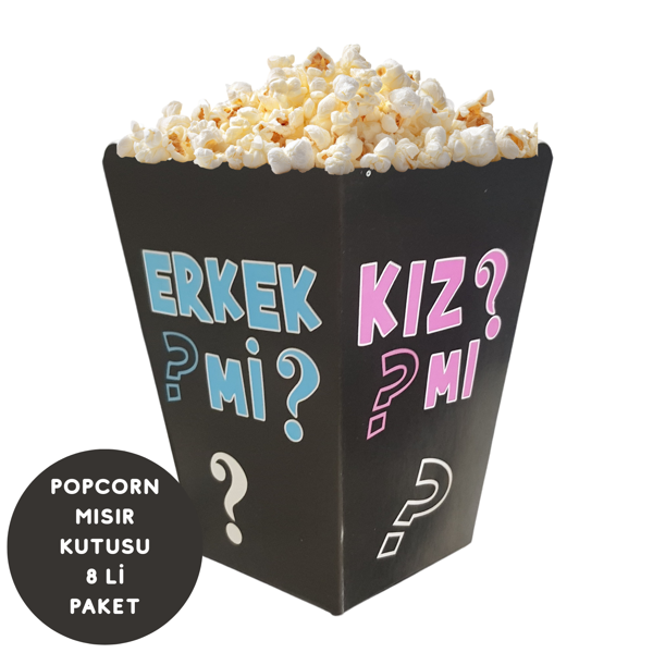 Kızmı Erkekmi Cinsiyet Partisi Temalı Popcorn Mısır Kutusu 8 li Paket - Image 1