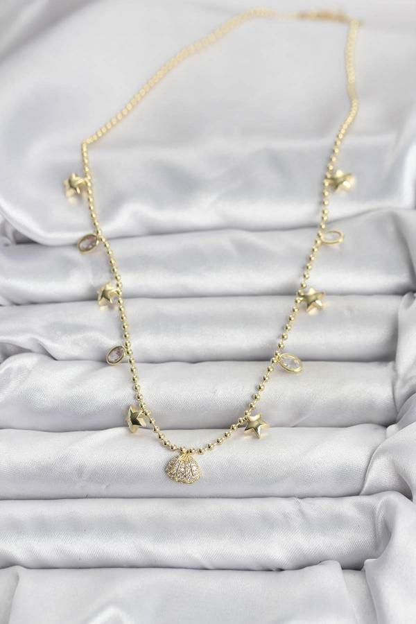 Zarif Boyunlar için Golden Pirinç Zirkonlu Deniz Kabuğu Kadın Kolye - Image 1