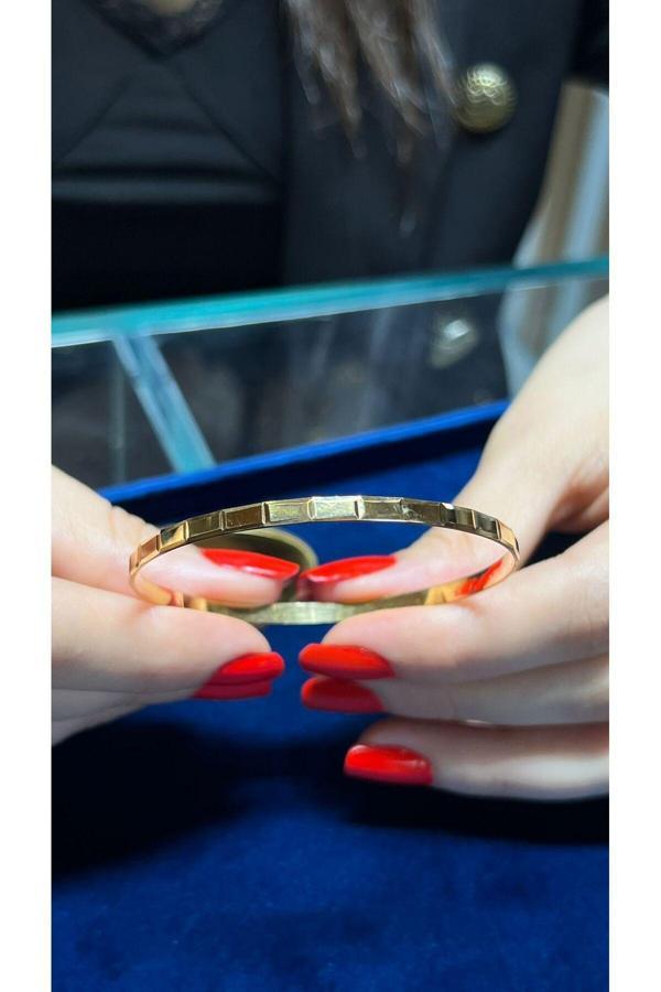 9 Gr (gram) Dikdörtgen Desenli Çöp Bilezik Yatırımlık İşçiliksiz 22 Ayar Altın - Image 1