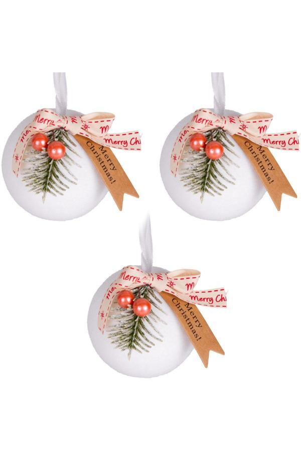 Yılbaşı Topu Yılbaşı Dekorlu 3lü Beyaz 8cm - Image 1