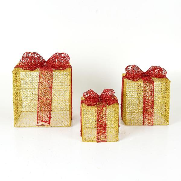Yılbaşı Süsü Kırmızı Fiyonklu Büyük Hediye Paketi 3'Lü Set Dore - Image 1