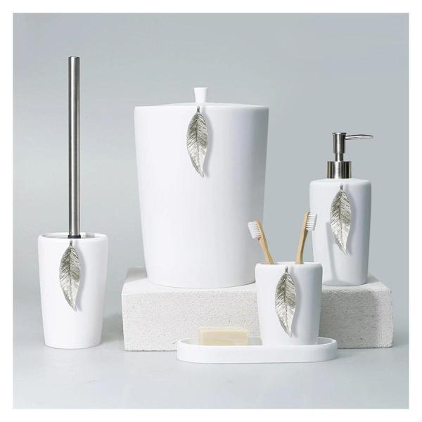 Selim Dekor Leaf Banyo Seti Beyaz-Gümüş - Image 1