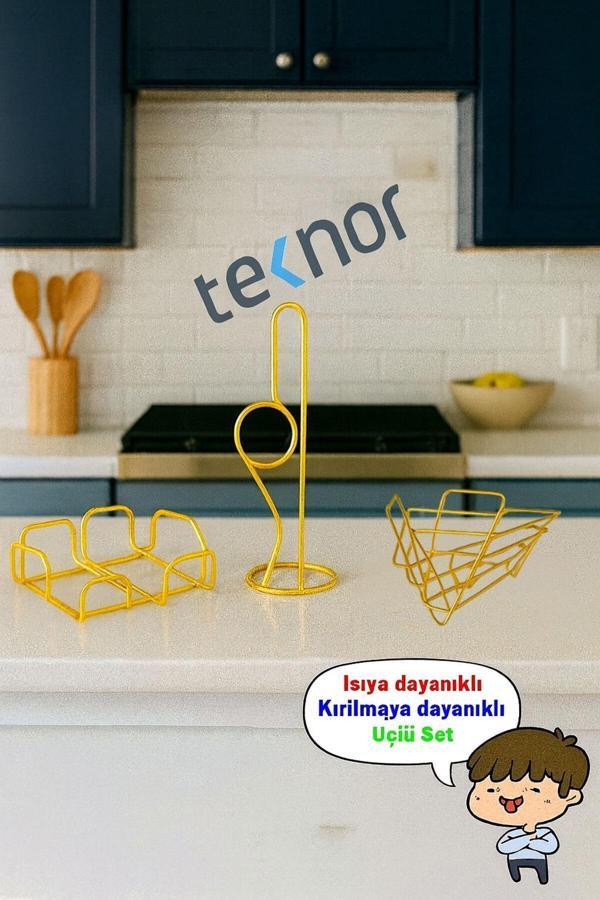 3'lü Servis Sunum Seti, Kağıt Havluluk, Kare Peçetelik, Üçgen Meyve Sepeti - Image 1