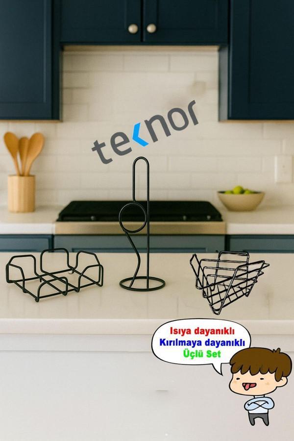 3'lü Servis Sunum Seti, Kağıt Havluluk, Kare Peçetelik, Üçgen Meyve Sepeti - Image 1