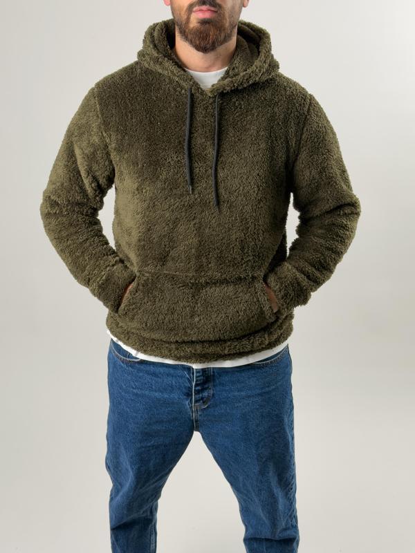 Erkek Haki Peluş Polar Sweatshirt COC2570 - Image 1
