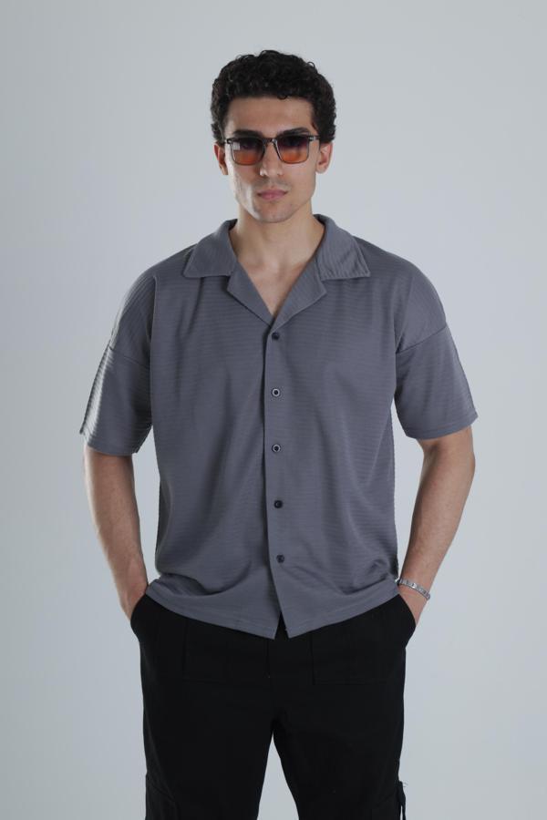 Erkek Antrasit Gofre Gömlek COC1148 - Image 1