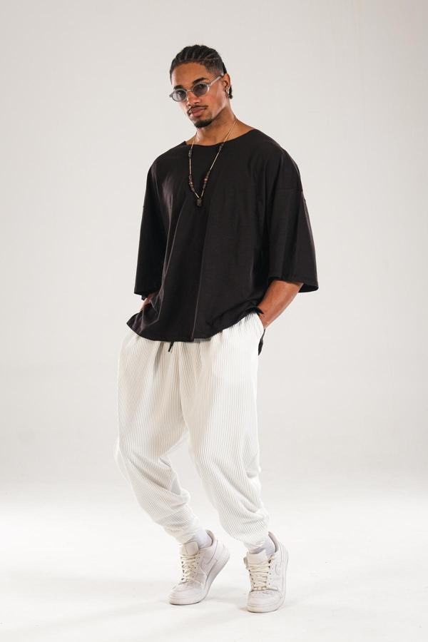 Fitilli Pileli Beyaz Şalvar Pantolon COC1126 - Image 1