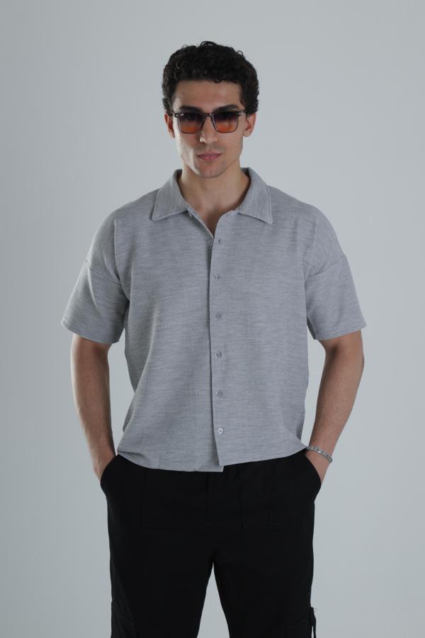 Erkek Gri Gofre Gömlek COC1152 - Image 1