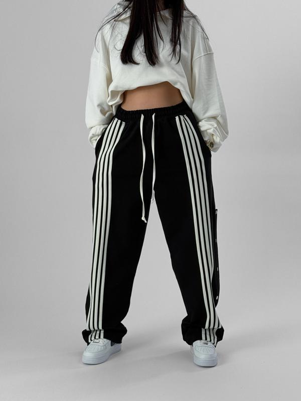 Kadın Şeritli Siyah Baggy Pantolon COC1078 - Image 1