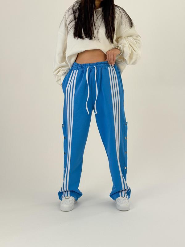 Kadın Şeritli Mavi Baggy Pantolon COC1049 - Image 1