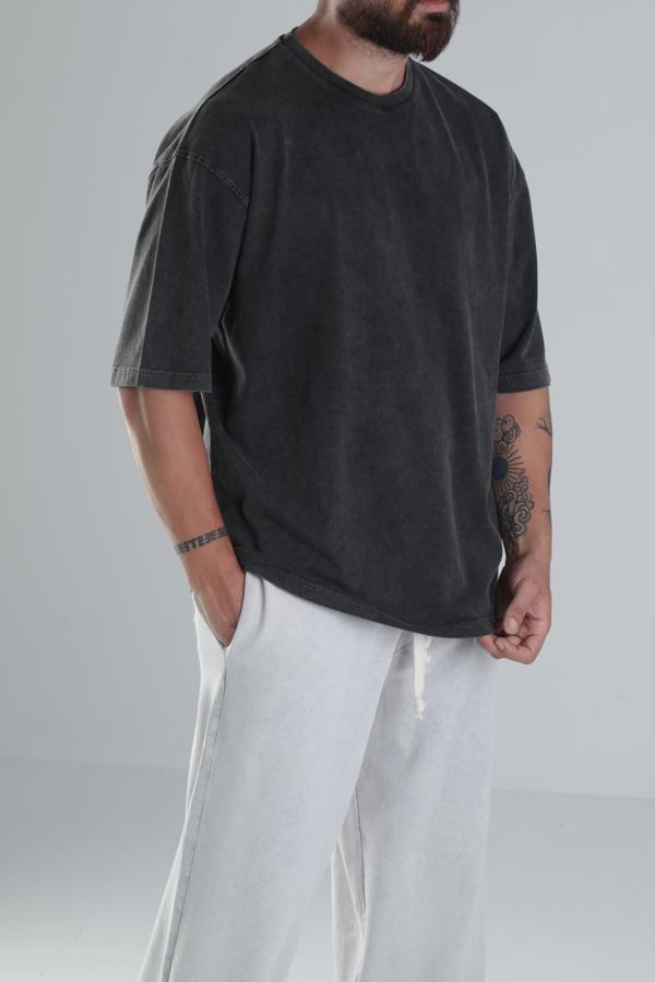 Yıkamalı Antrasit Oversize T-Shirt COC1304 - Image 1
