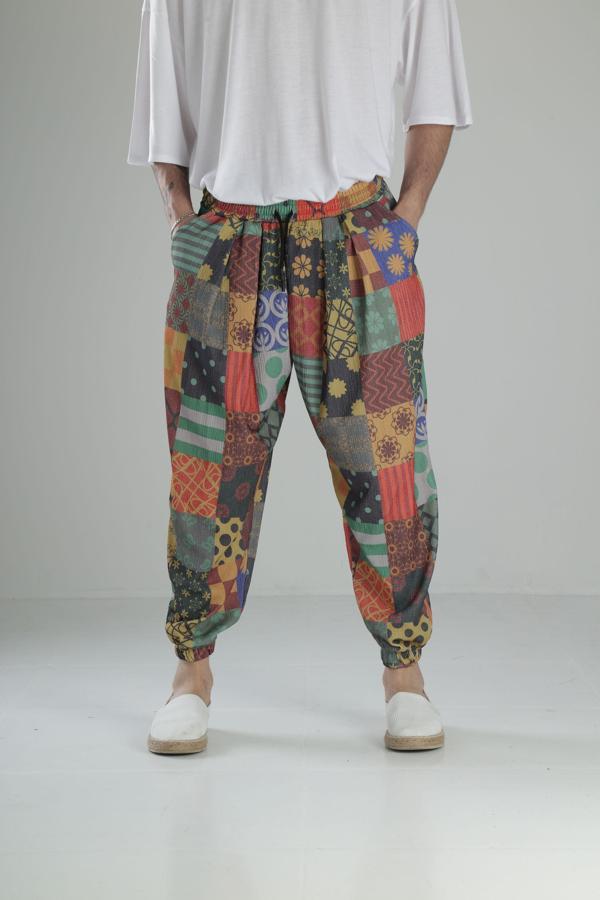 Renkli Desenli Bürümcük Kumaş Pileli Yarım Şalvar COC1953 - Image 1