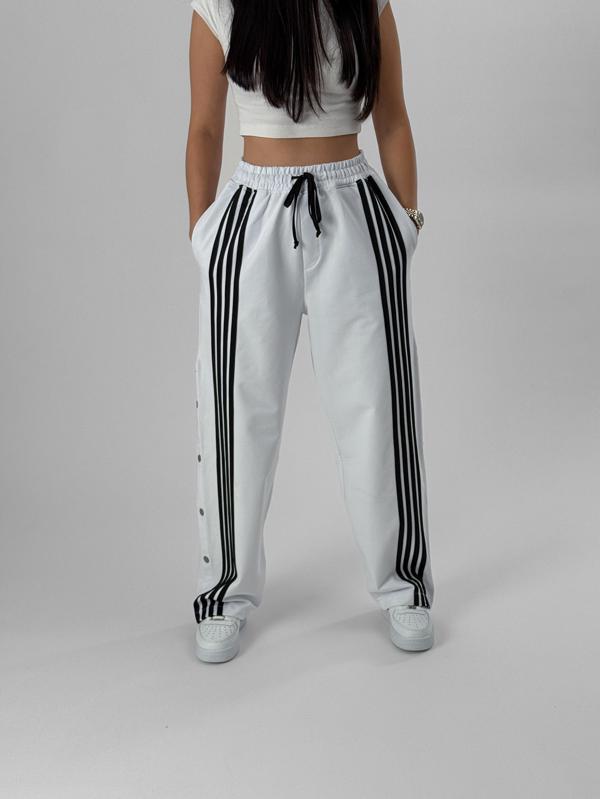 Kadın Şeritli Beyaz Baggy Pantolon COC1081 - Image 1