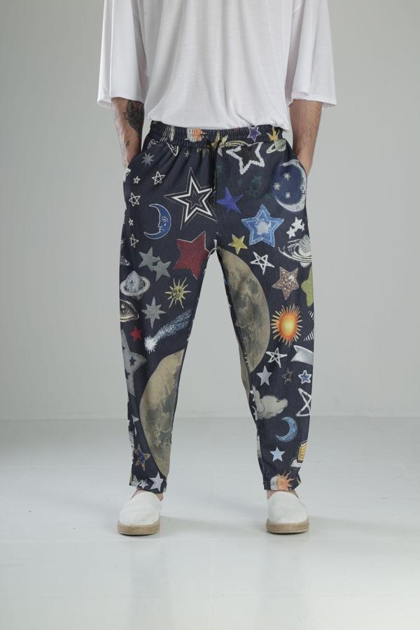 Gezegen Desenli Bürümcük Kumaş Baget Pantolon COC1677 - Image 1