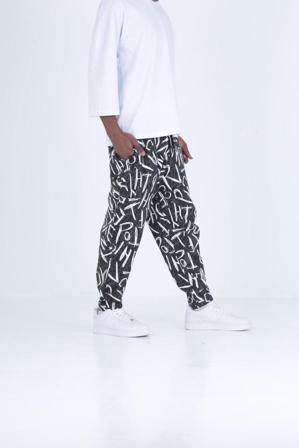 Siyah - Beyaz Grafiti Desenli Baget Pantolon COC1967 - Image 1