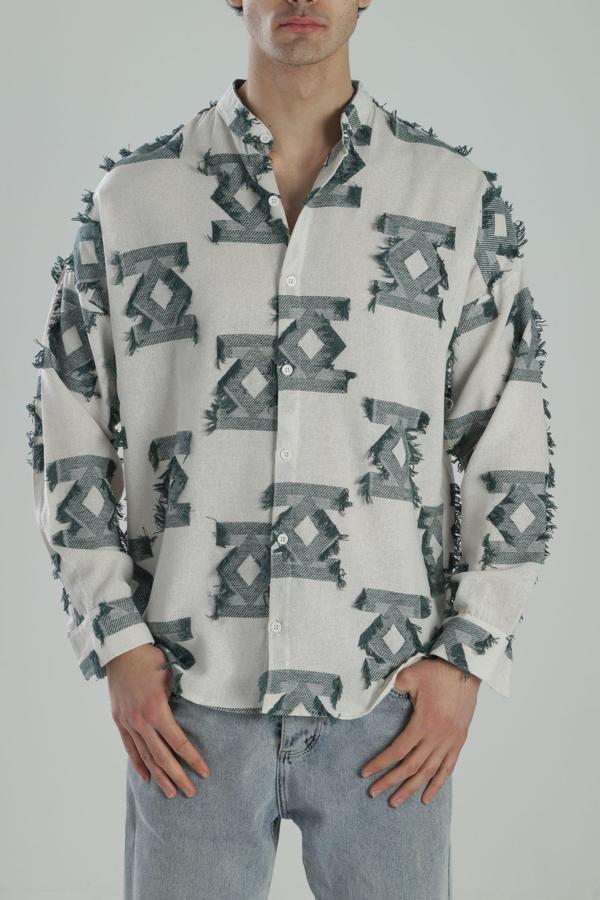 Yeşil Desenli Vintage Püsküllü Gömlek COC1845 - Image 1