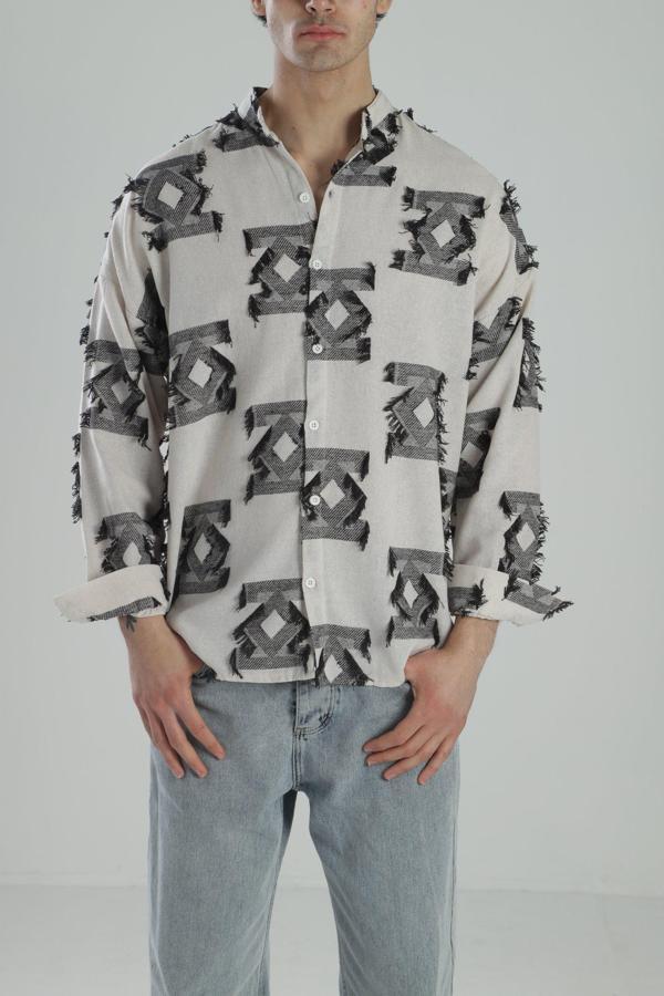 Siyah Desenli Püsküllü Gömlek COC1978 - Image 1