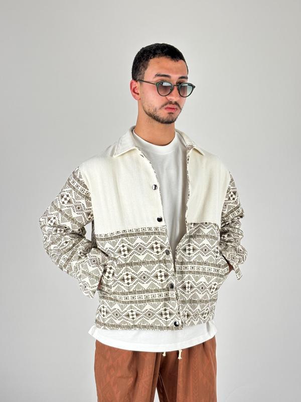 Etnik Desen Detaylı Kahve Erkek Ceket COC1077 - Image 1