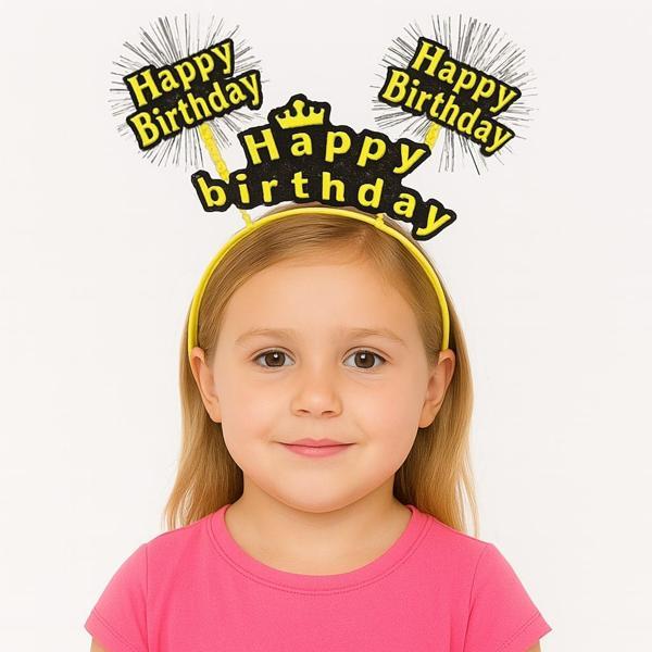 Sarı Renk Işıltılı Yazılı Doğum Günü Parti Tacı - Image 1