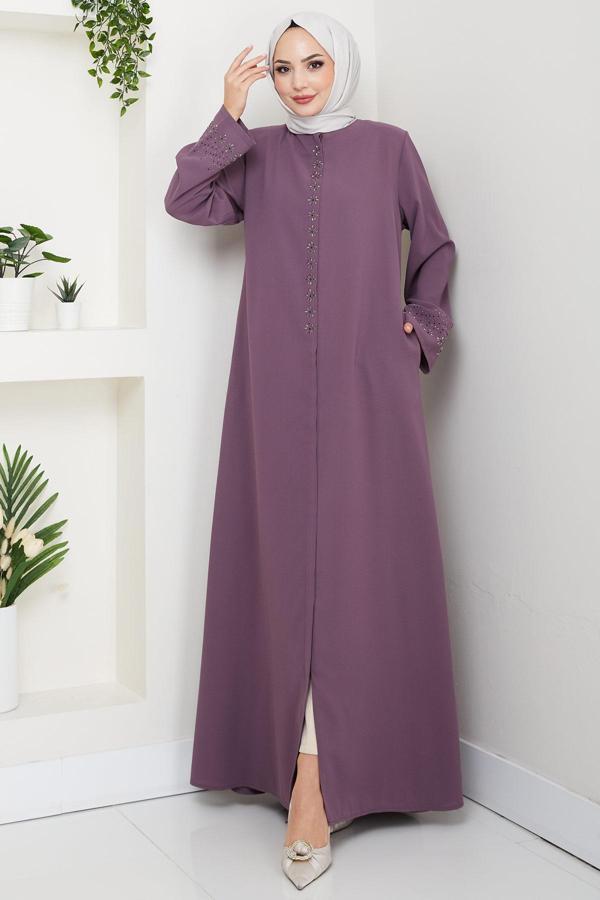 Gizli Patlı Çiçek Taşlı Ferace Gül Kurusu HM2859 - Image 1