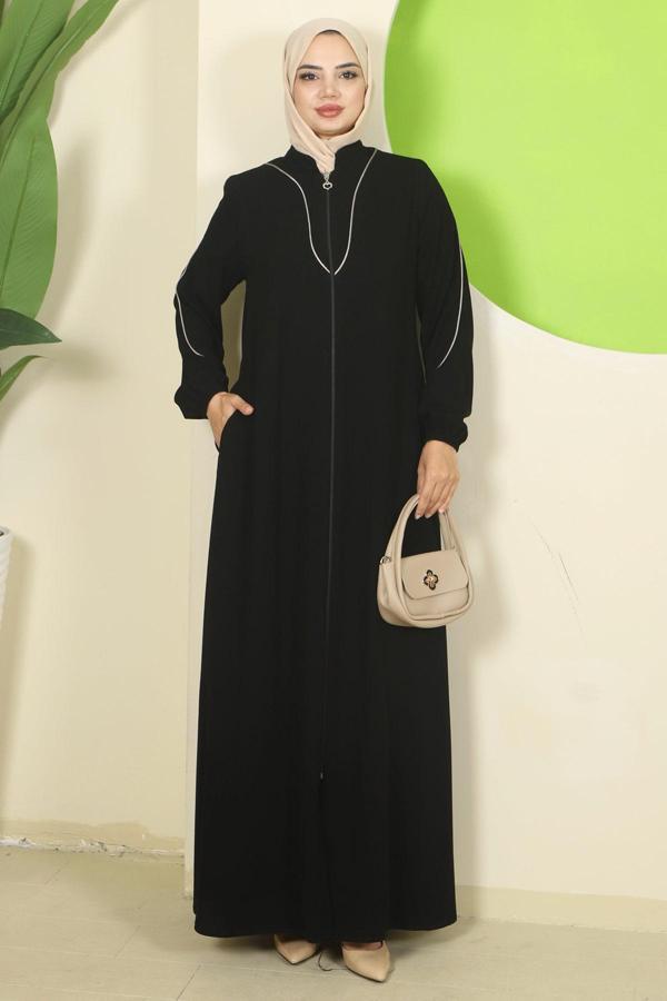 Biye Detaylı Ferace Siyah HM2812 - Image 1