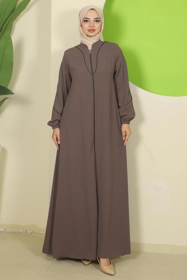 Biye Detaylı Ferace Kahverengi HM2812 - Image 1