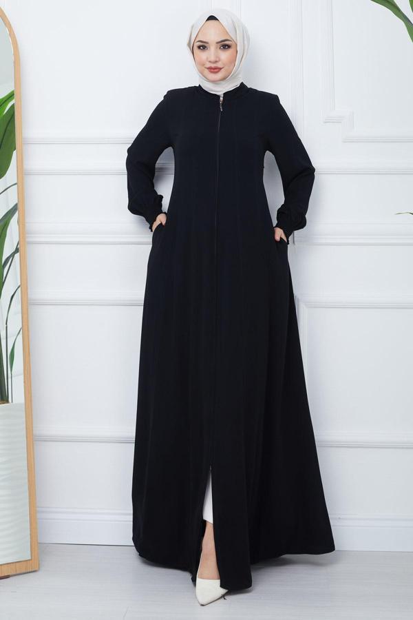 Parçalı Battal Beden Mevlana Ferace Siyah HM02362 - Image 1