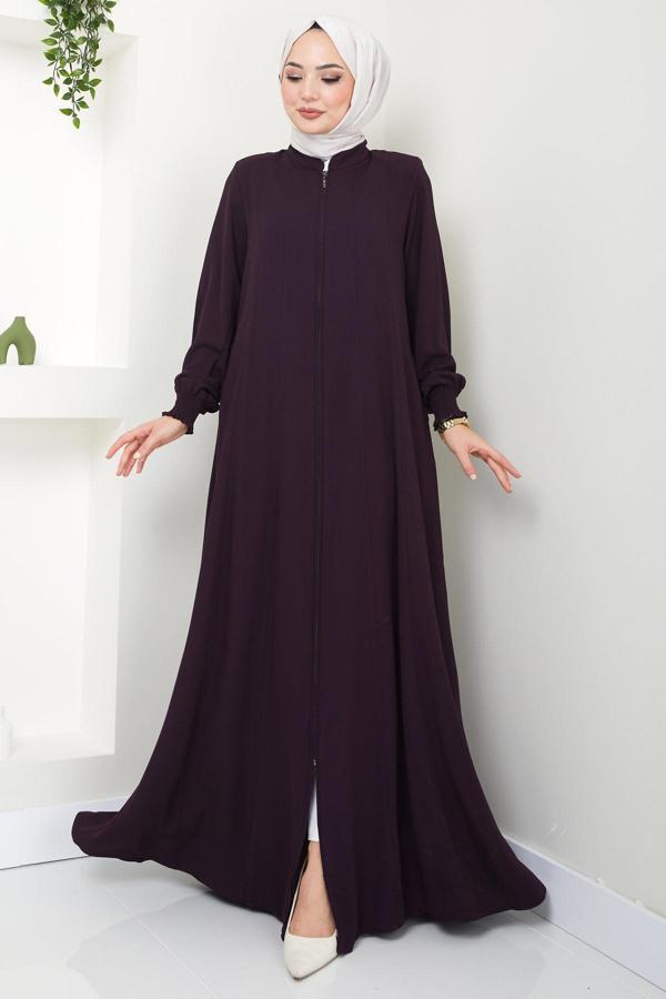 Parçalı Battal Beden Mevlana Ferace Mürdüm HM02362 - Image 1