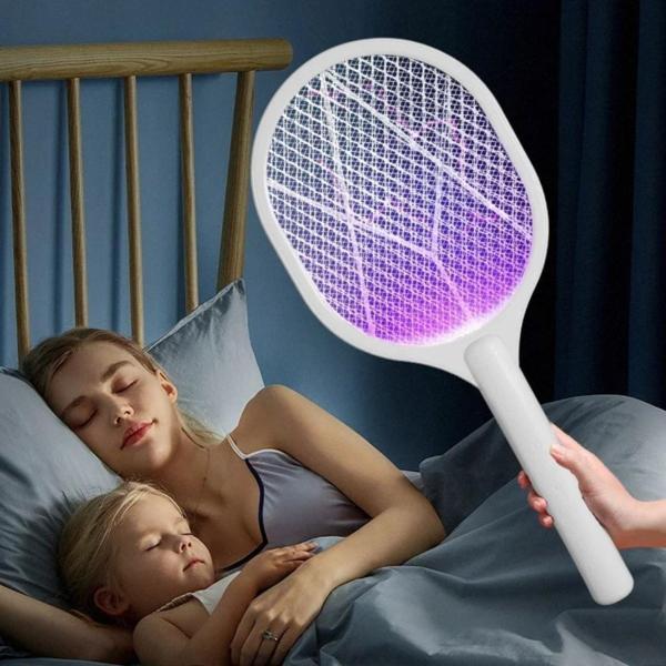 OLLEVRA Şarjlı Sinek Öldürücü Masaüstü Standlı, Mor Işık Sinek Kovucu Raket 5w - Image 1