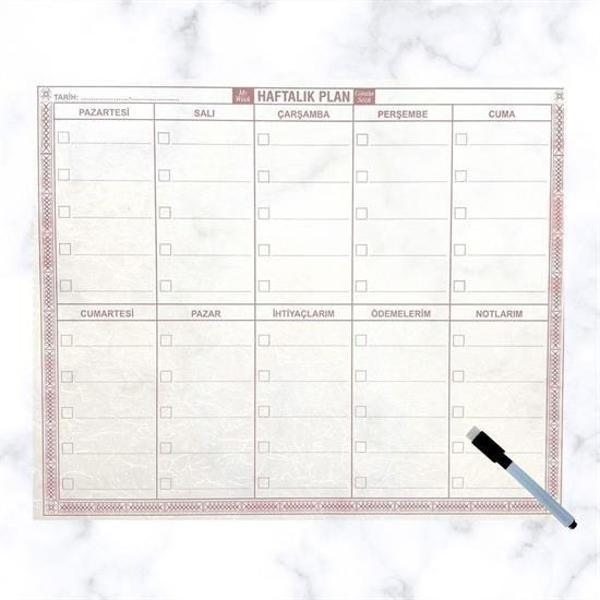 OLLEVRA Şeffaf Kendiliğinden Yapışkanlı Kalemli Haftalık Planlayıcı 40cm-50cm - Image 1