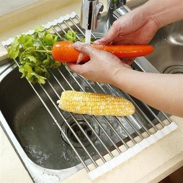 OLLEVRA Evye Üstü Katlanır Nihale Paslanmaz Çelik Pratik Sebze Meyve Bulaşık Kurutma Süzgeci - Image 1