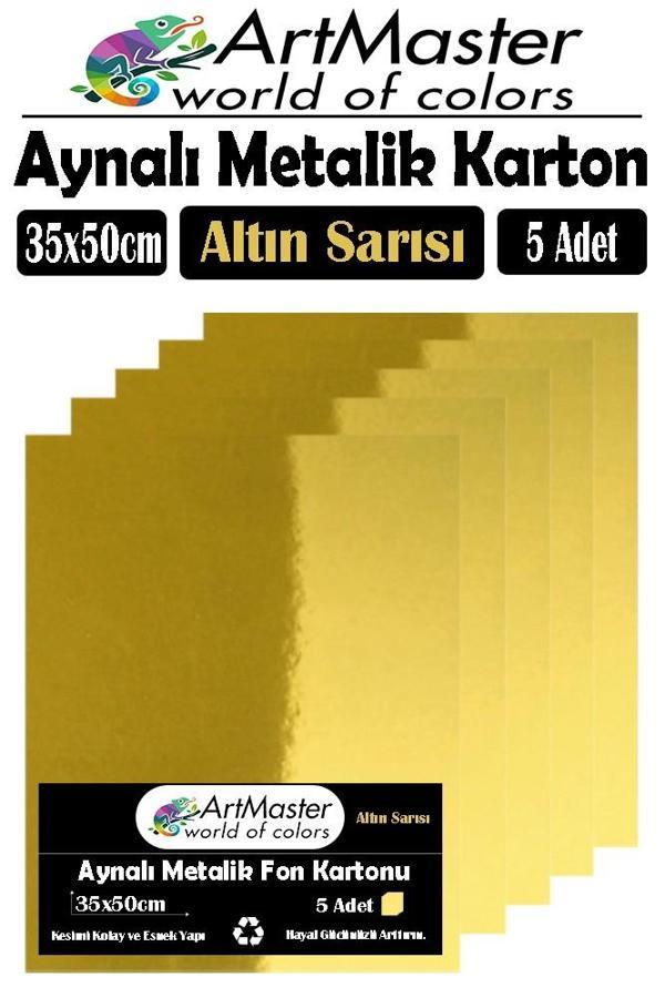 Altın Sarı Renkli 35x50 Metalik Aynalı Fon Kartonu 5 Adet 1 Paket ArtMaster Metalik Aynalı Fon Kartonu - Image 1