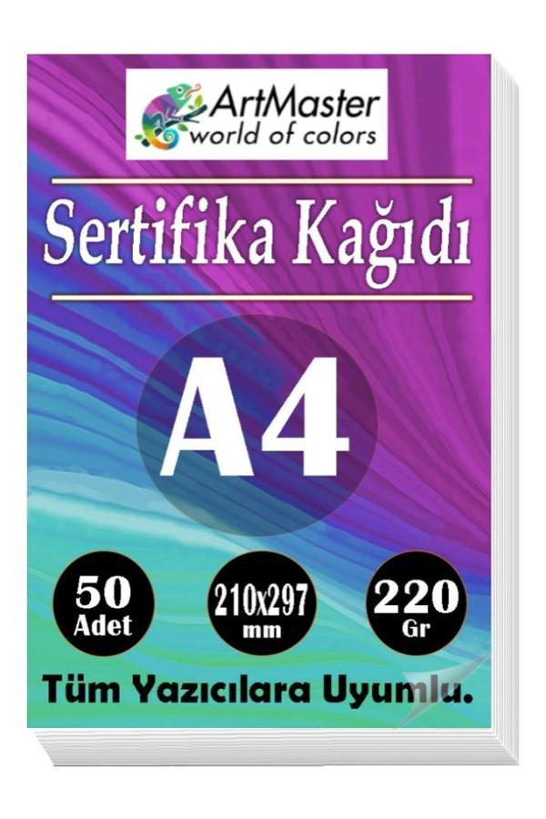 A4 Sertifika Kağıdı 50 Adet Gramajlı Fotokopi Kağıdı 220 gr Tüm Yazıcılara Uyumlu 21x29.7 cm Kalın Baskı Kağıdı Kalın - Image 1