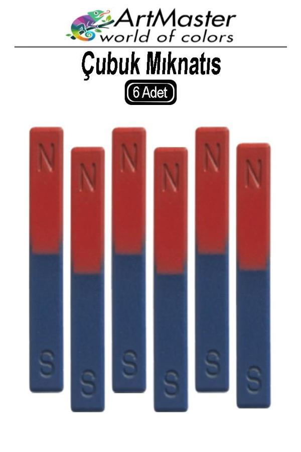 Çubuk Mıknatıs 6 Adet Deney Malzemesi Kırmızı Mavi Boyalı Okul Projeleri İçin I Şekilli Manyetik Çubuk Mıknatıs  - Image 1