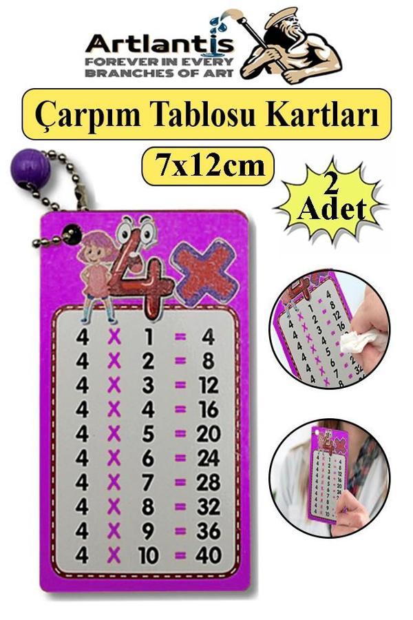 Zincirli Çarpım Tablosu 2 Adet 7x12 cm Büyük Cep Zircirli Çarpım Tablosu Yaz Sil Özellikli Çarpım Tablosu Kartları Karne - Image 1