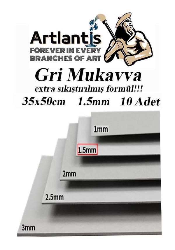 Mukavva Gri 1.5 mm 35x50 cm 10 Adet Sert Karton Ekstra Sıkıştırılmış 35*50 Mukavva Gri Renkli 10 Adet - Image 1