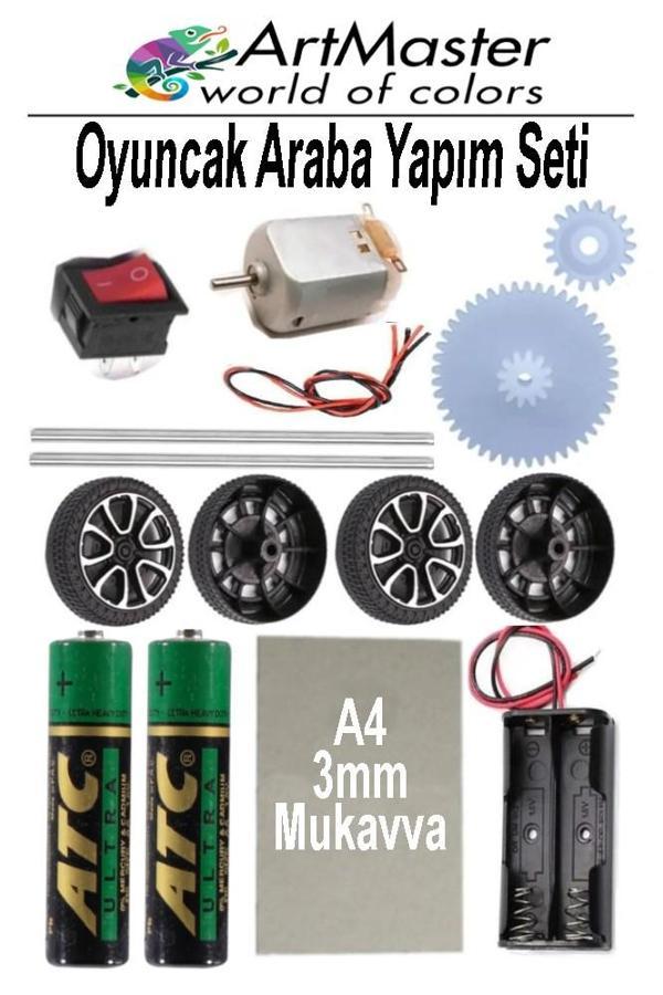 Oyuncak Araba Yapım Seti 1 Paket Okul Deney Dc Motor Çark Dişli Plastik Tekerlek 2 Adet Metal Şaft Proje Deney Seti - Image 1