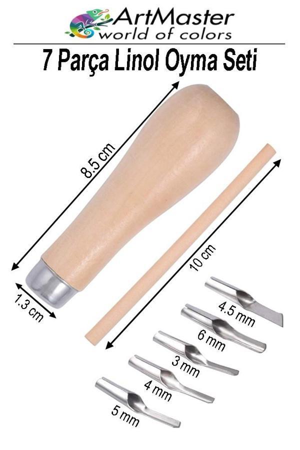 Linol Oyma Seti 7 Li 1 Paket Ahşap Saplı Linol Oyma Kesme Bıçak Seti 5 Bıçaklı 7 Parça Linolyum Baskı Ahşap Saplı  - Image 1