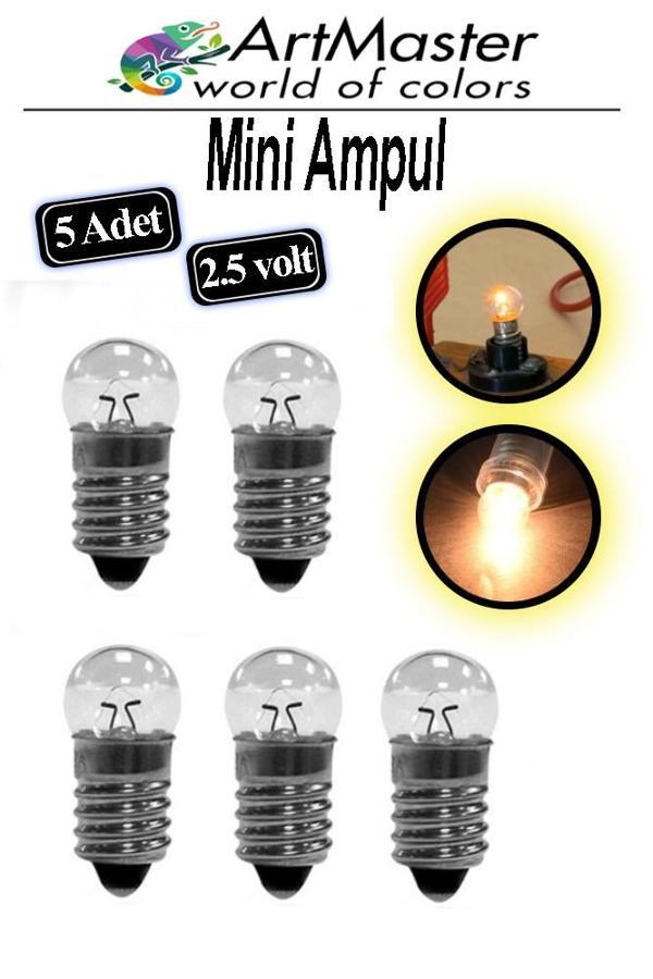 Mini Ampul 2.5 Volt 5 Adet Okul Sınıf Elektrik Devre Küçük Elektrik Deney Ampulü 2.5 Volt Deney Ampulü Küçük Boy - Image 1