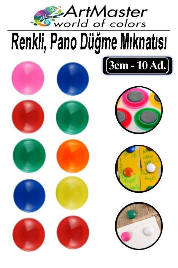 Pano Düğmesi Mıknatısı Renkli 10 Lu 1 Paket Buzdolabı Dekorasyon Manyetik Yuvarlak Mıknatıs Hobi Etkinlik Plastik Kaplı - Image 1