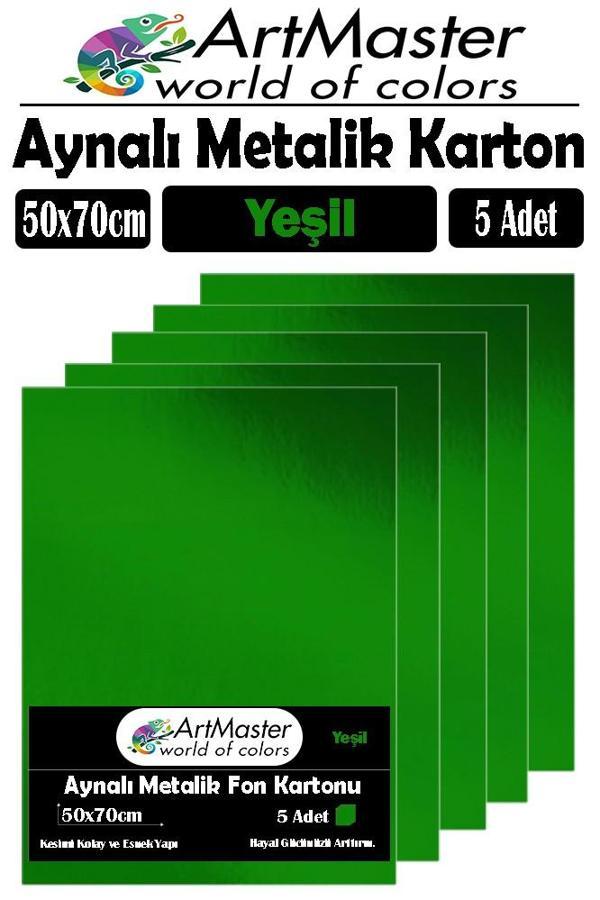 Yeşil Renkli 50x70 Metalik Aynalı Fon Kartonu 5 Adet 1 Paket ArtMaster Metalik Aynalı Fon Kartonu - Image 1
